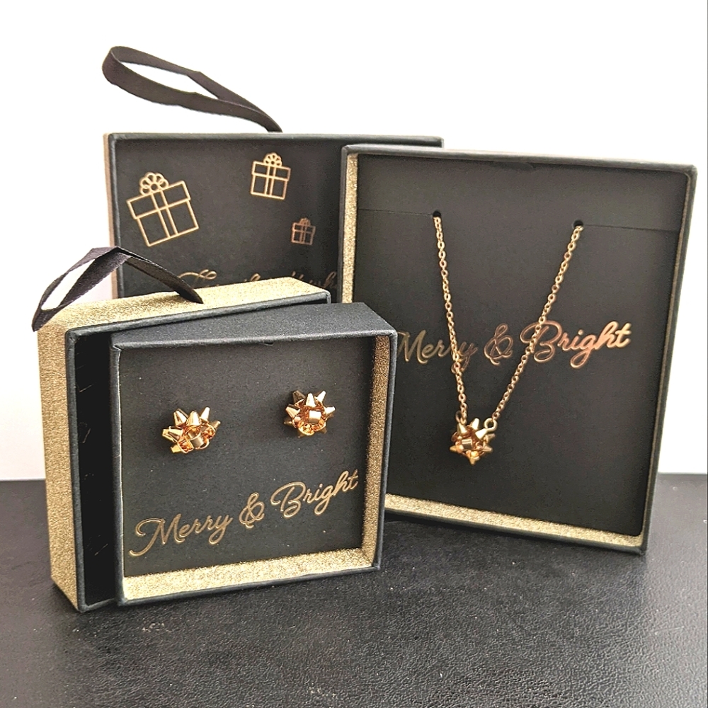 Festive finery gift bow earrings and necklace